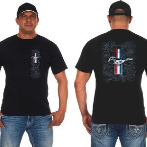 JH Design Men's Men's Ford Mustang T-Shirt Tri-Bar Pony Distressed Collage Black